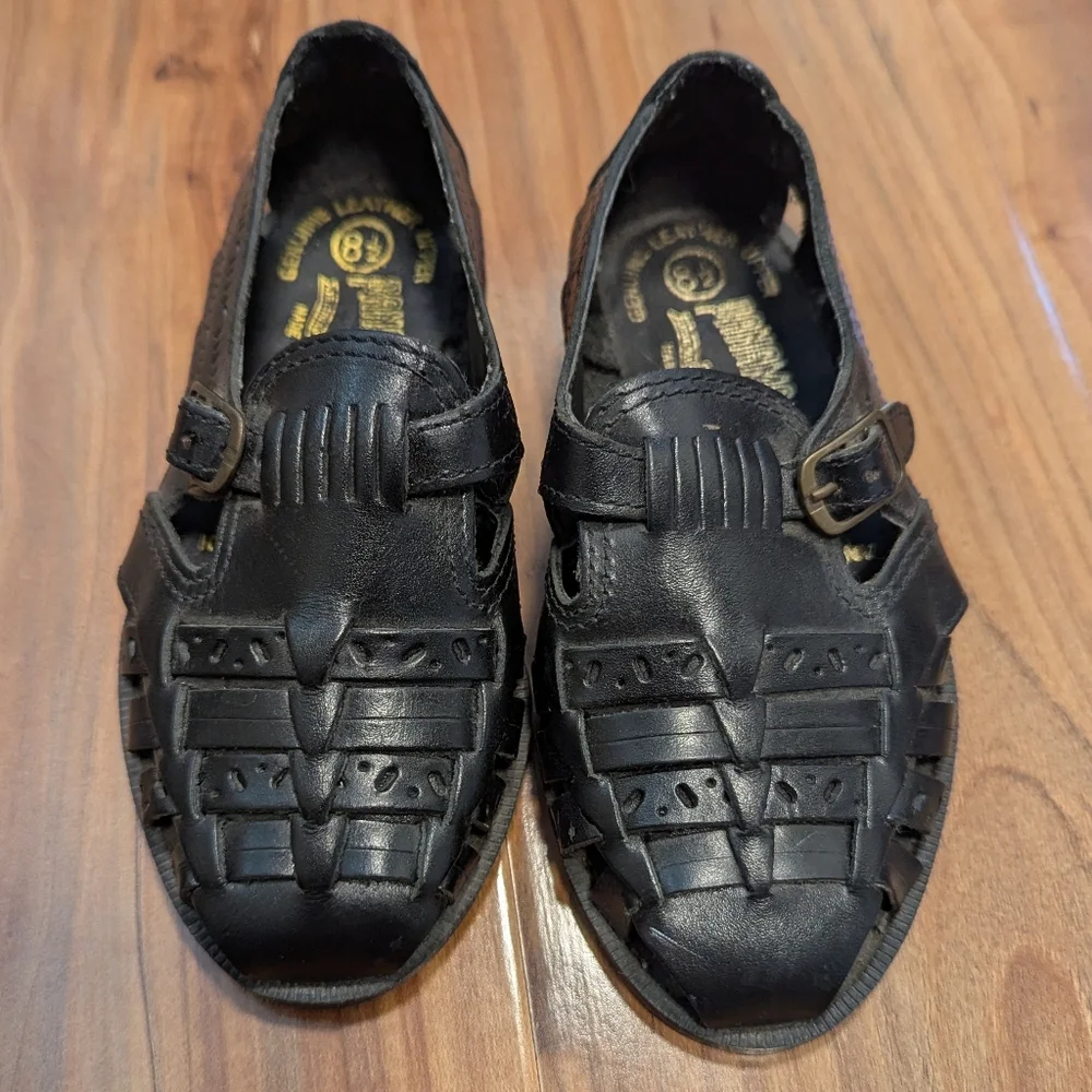 Panama Jack Vintage Genuine Leather Black Fisherman Sandals Unisex‎ Kids 8 1/2